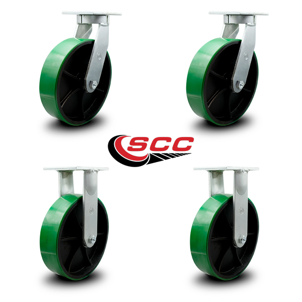 Service Caster 10 Inch Heavy Duty Green Poly on Cast Iron Wheel Caster Swivel 2 Rigid SCC, 2PK SCC-KP92S1030-PUR-GB-2-R-2